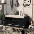 Banc de rangement avec 2 tiroirs et 2 placards, banc à chaussures avec coussin amovible pour salon, entrée (noir)