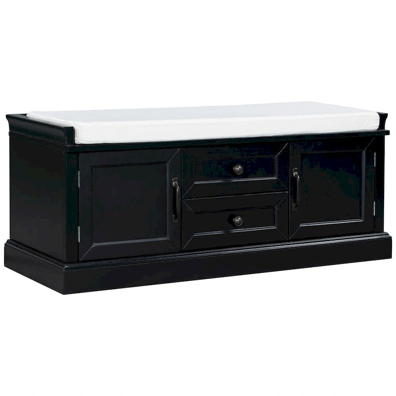 Banc de rangement avec 2 tiroirs et 2 placards, banc à chaussures avec coussin amovible pour salon, entrée (noir)