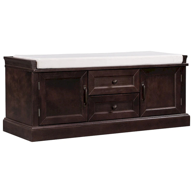 Banc de rangement avec 2 tiroirs et 2 placards, banc à chaussures avec coussin amovible pour salon, entrée (noir)