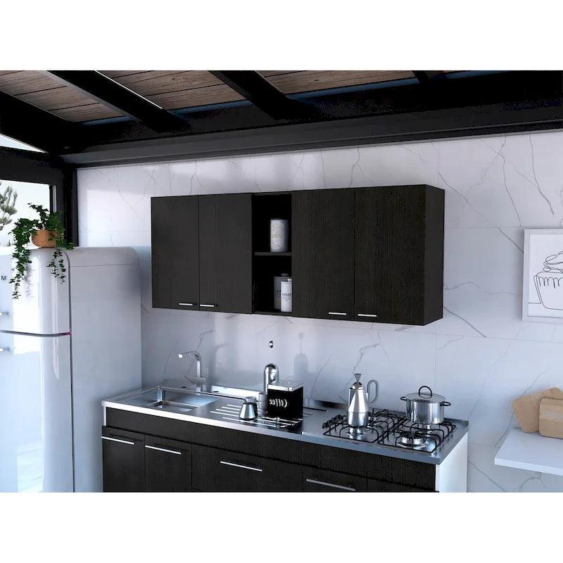 Meuble mural Portofino 150, double porte, deux étagères extérieures, deux étagères intérieures
