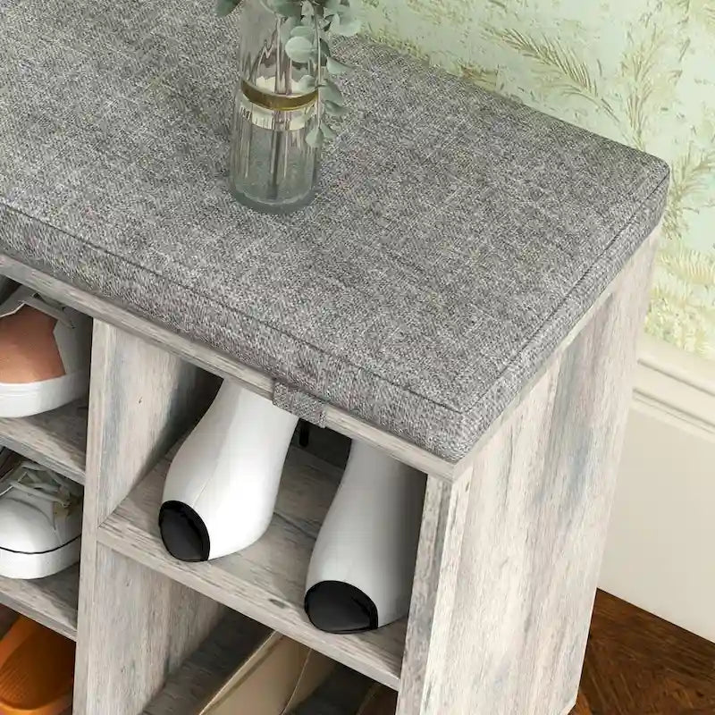 Banc à chaussures d'entrée avec rangement, siège rembourré 104 cm