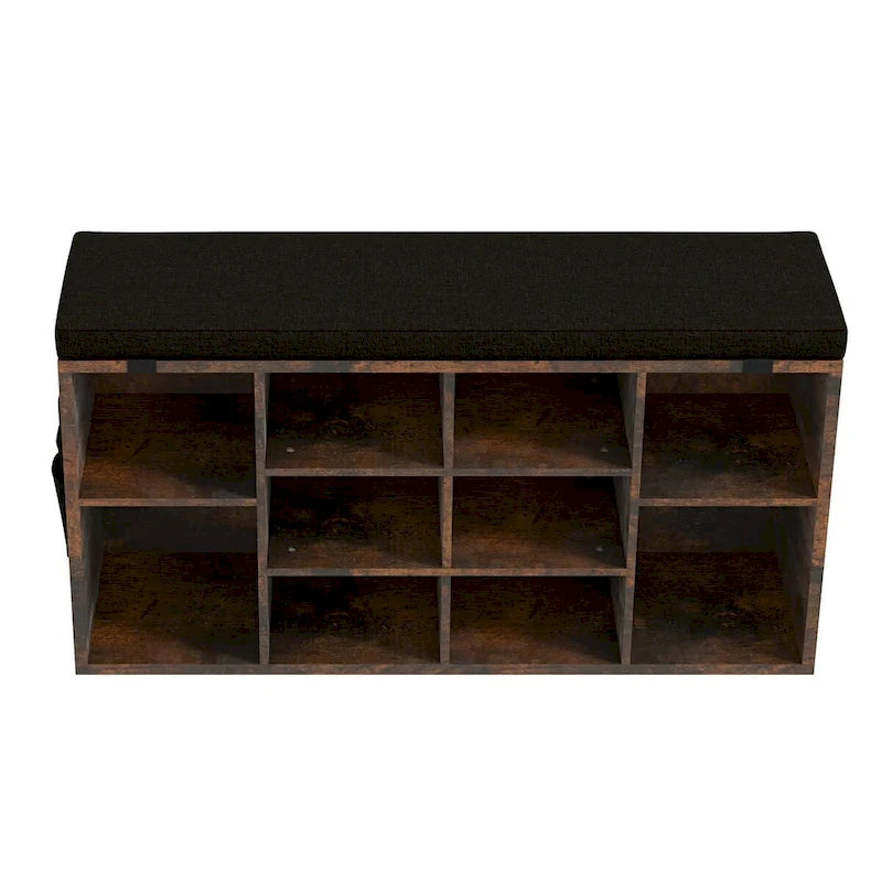 Banc à chaussures d'entrée avec rangement, siège rembourré 104 cm