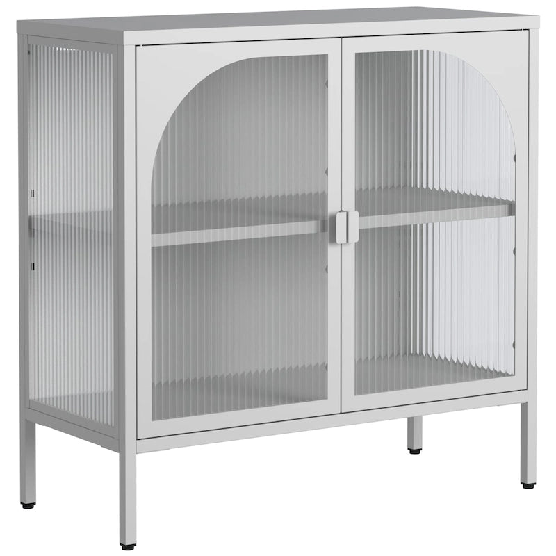Bahut en Métal, Meuble de Rangement d'Appoint avec 2 Portes en Verre, Meuble Bar à Café avec Étagères Réglables, Capacité de 90 kg