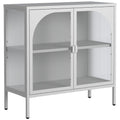 Bahut en Métal, Meuble de Rangement d'Appoint avec 2 Portes en Verre, Meuble Bar à Café avec Étagères Réglables, Capacité de 90 kg