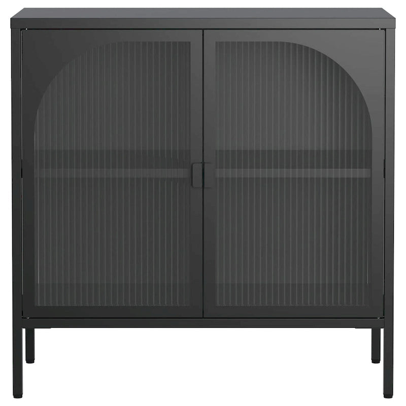 Bahut en Métal, Meuble de Rangement d'Appoint avec 2 Portes en Verre, Meuble Bar à Café avec Étagères Réglables, Capacité de 90 kg