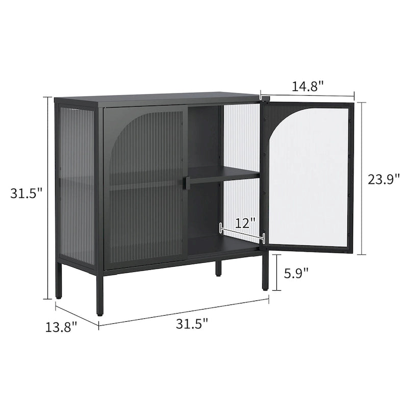 Bahut en Métal, Meuble de Rangement d'Appoint avec 2 Portes en Verre, Meuble Bar à Café avec Étagères Réglables, Capacité de 90 kg