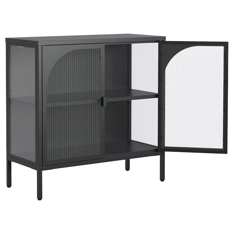 Bahut en Métal, Meuble de Rangement d'Appoint avec 2 Portes en Verre, Meuble Bar à Café avec Étagères Réglables, Capacité de 90 kg