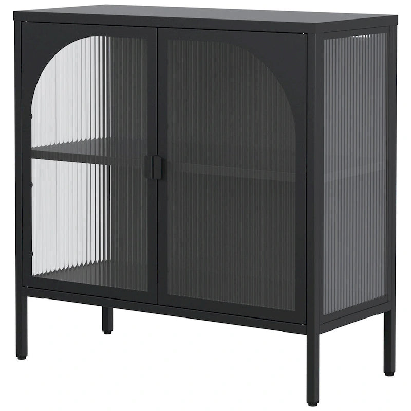 Bahut en Métal, Meuble de Rangement d'Appoint avec 2 Portes en Verre, Meuble Bar à Café avec Étagères Réglables, Capacité de 90 kg