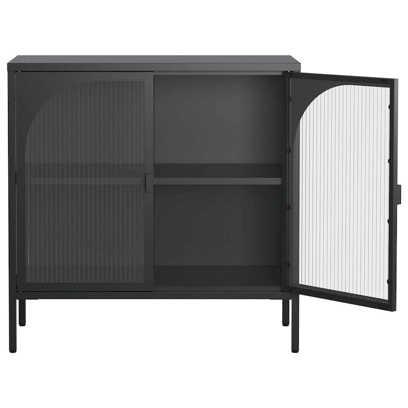 Bahut en Métal, Meuble de Rangement d'Appoint avec 2 Portes en Verre, Meuble Bar à Café avec Étagères Réglables, Capacité de 90 kg