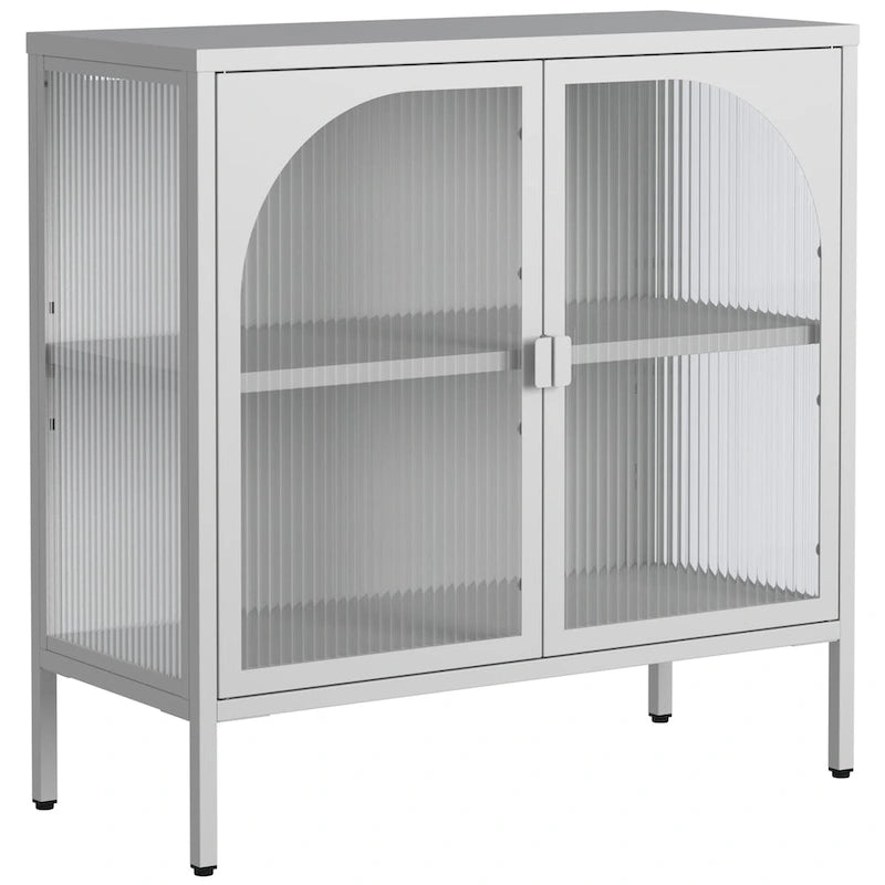 Bahut en Métal, Meuble de Rangement d'Appoint avec 2 Portes en Verre, Meuble Bar à Café avec Étagères Réglables, Capacité de 90 kg
