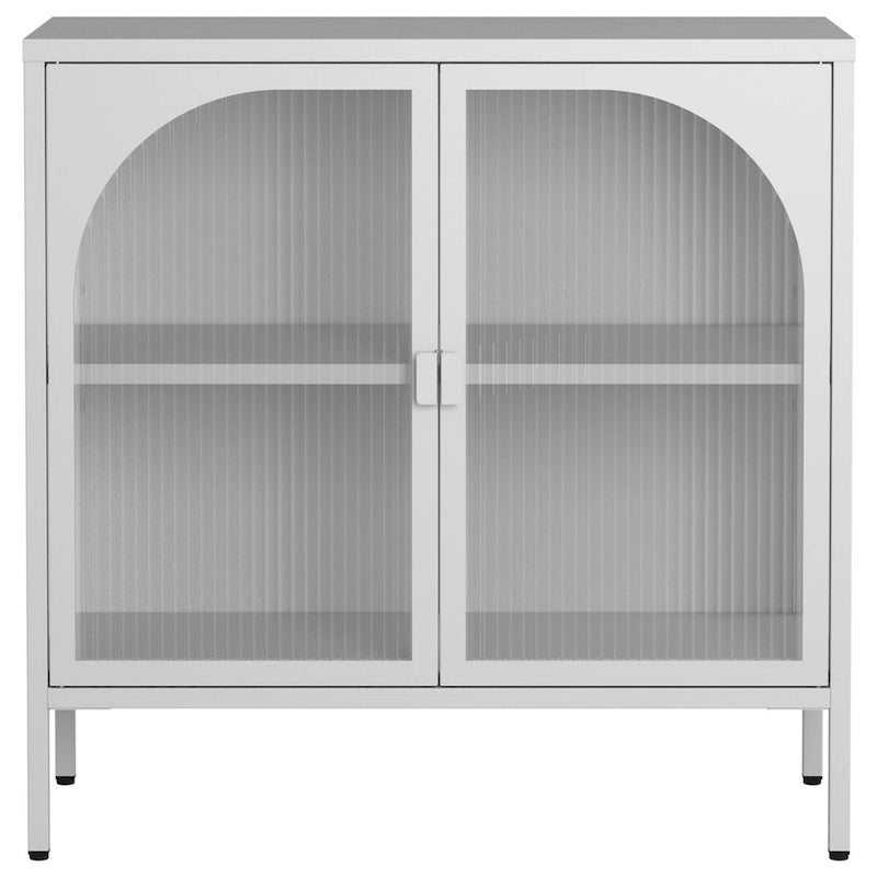 Bahut en Métal, Meuble de Rangement d'Appoint avec 2 Portes en Verre, Meuble Bar à Café avec Étagères Réglables, Capacité de 90 kg