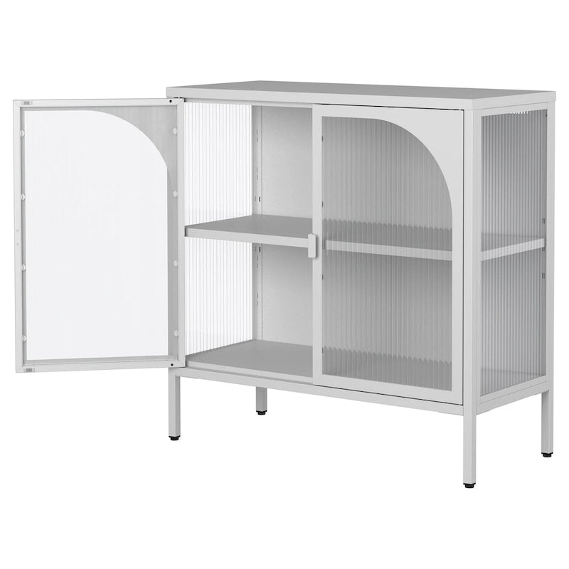Bahut en Métal, Meuble de Rangement d'Appoint avec 2 Portes en Verre, Meuble Bar à Café avec Étagères Réglables, Capacité de 90 kg