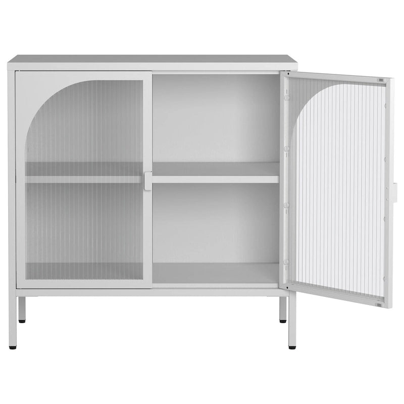 Bahut en Métal, Meuble de Rangement d'Appoint avec 2 Portes en Verre, Meuble Bar à Café avec Étagères Réglables, Capacité de 90 kg