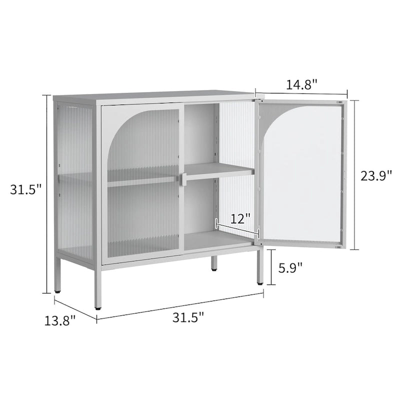 Bahut en Métal, Meuble de Rangement d'Appoint avec 2 Portes en Verre, Meuble Bar à Café avec Étagères Réglables, Capacité de 90 kg