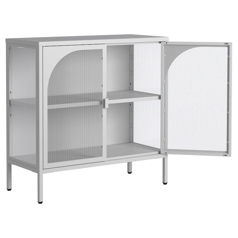 Bahut en Métal, Meuble de Rangement d'Appoint avec 2 Portes en Verre, Meuble Bar à Café avec Étagères Réglables, Capacité de 90 kg