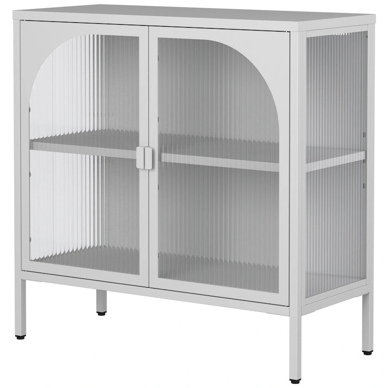 Bahut en Métal, Meuble de Rangement d'Appoint avec 2 Portes en Verre, Meuble Bar à Café avec Étagères Réglables, Capacité de 90 kg