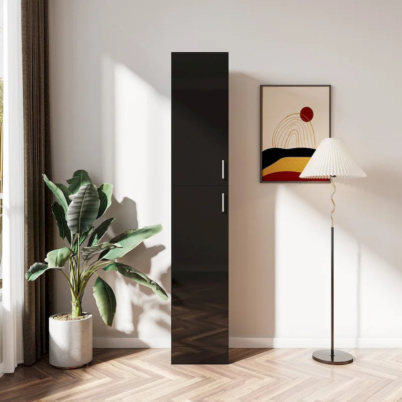 Meuble bas avec étagères fixes et deux portes, noir