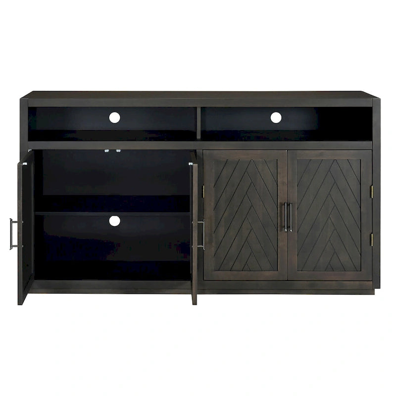Enfilade Classique Moderne 4 Portes avec Rangement Ouvert et Étagères Réglables