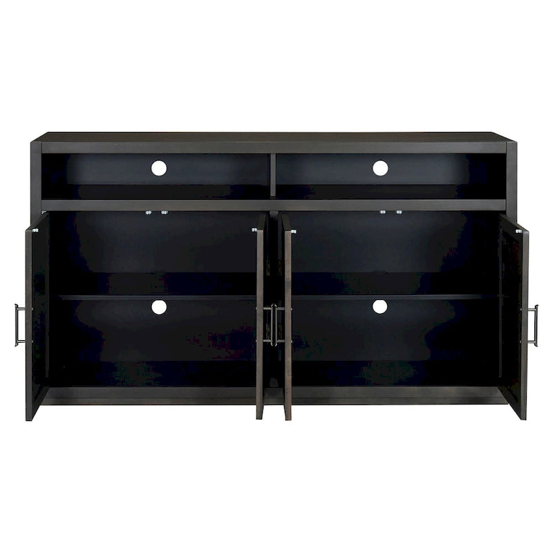 Enfilade Classique Moderne 4 Portes avec Rangement Ouvert et Étagères Réglables