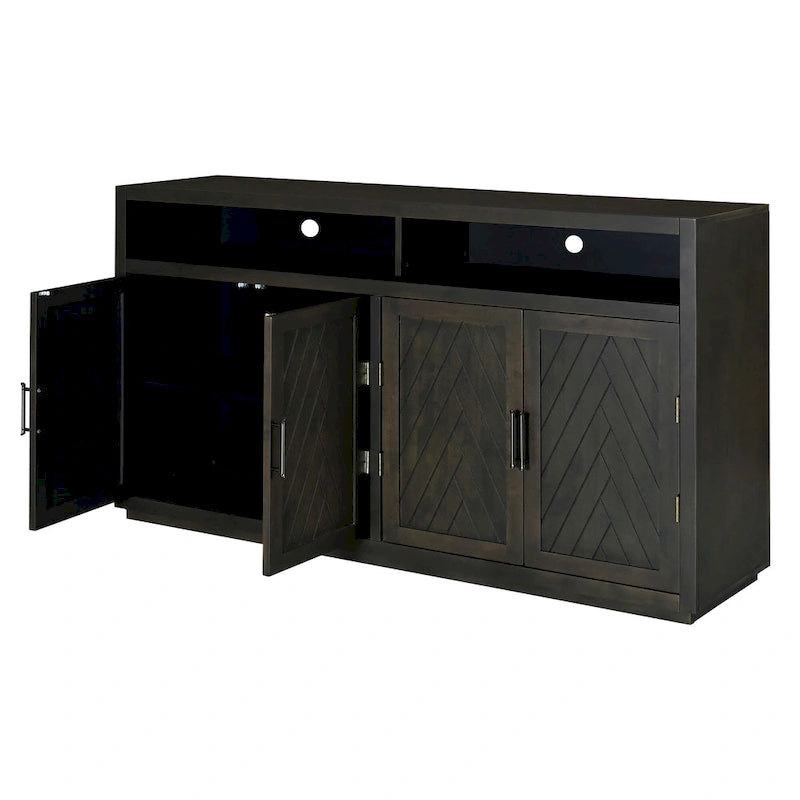 Enfilade Classique Moderne 4 Portes avec Rangement Ouvert et Étagères Réglables