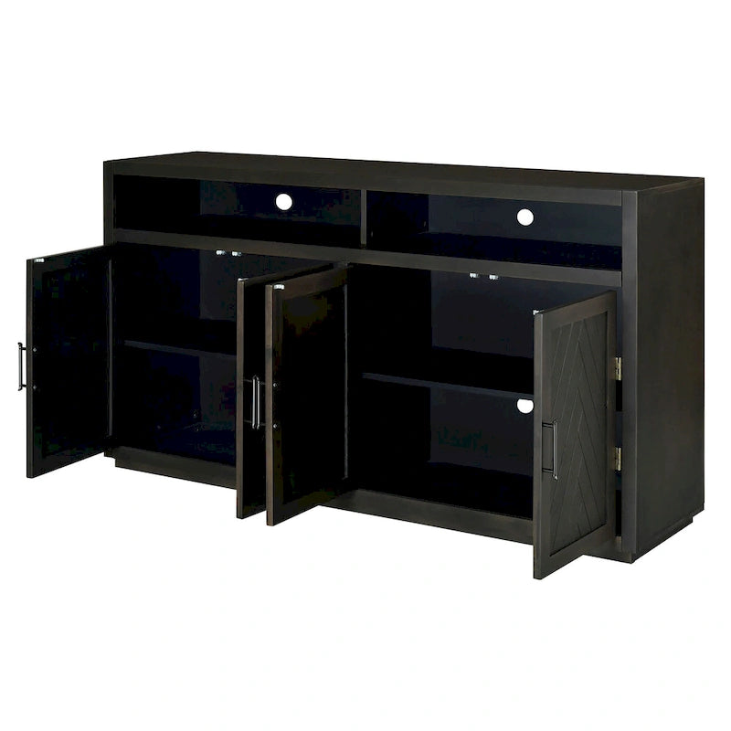 Enfilade Classique Moderne 4 Portes avec Rangement Ouvert et Étagères Réglables