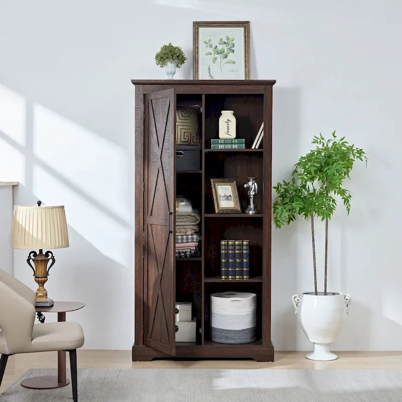 Armoire de rangement avec portes de grange, en bois rustique, buffet de cuisine, organisateur coulissant, meuble de rangement avec tiroirs et étagères