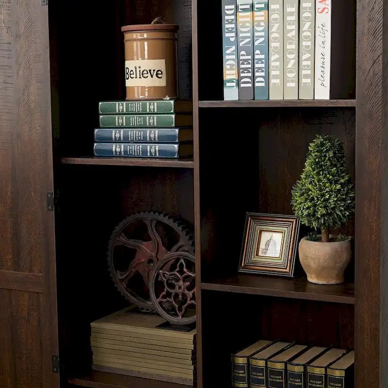 Armoire de rangement avec portes de grange, en bois rustique, buffet de cuisine, organisateur coulissant, meuble de rangement avec tiroirs et étagères