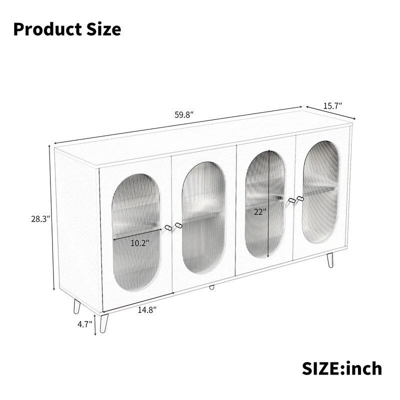 Bahut/Enfilade moderne minimaliste en bois Grondin avec 4 portes en acrylique et étagères intérieures réglables