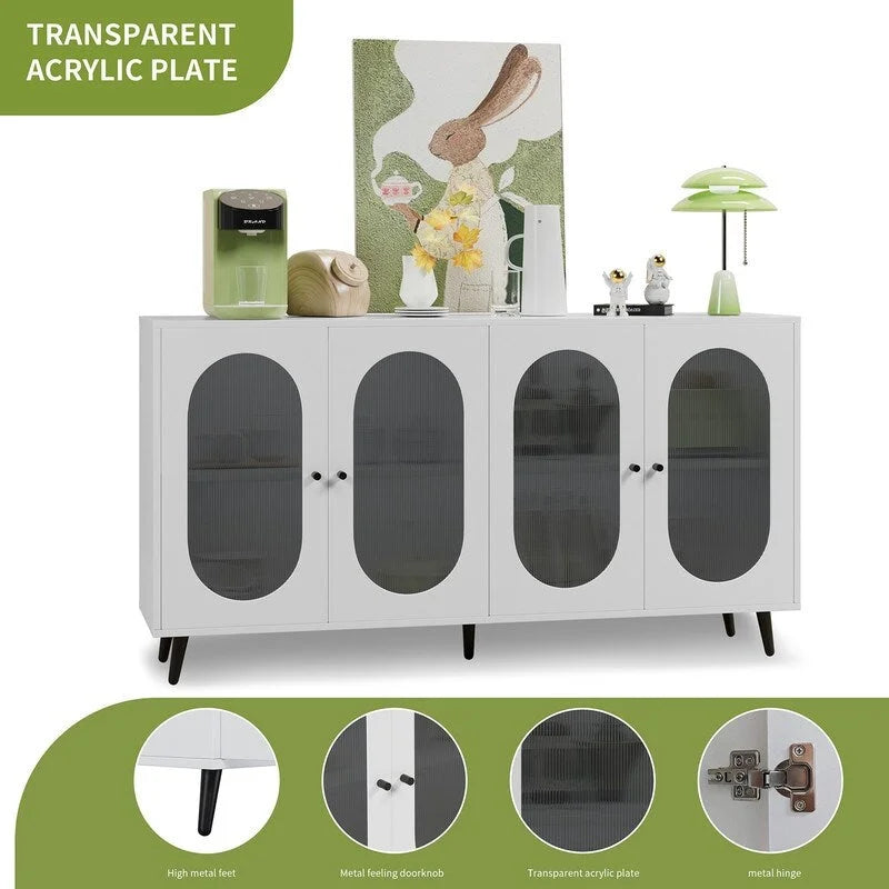 Bahut/Enfilade moderne minimaliste en bois Grondin avec 4 portes en acrylique et étagères intérieures réglables