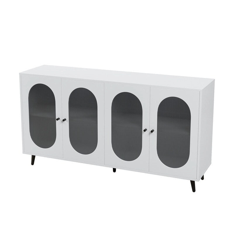 Bahut/Enfilade moderne minimaliste en bois Grondin avec 4 portes en acrylique et étagères intérieures réglables