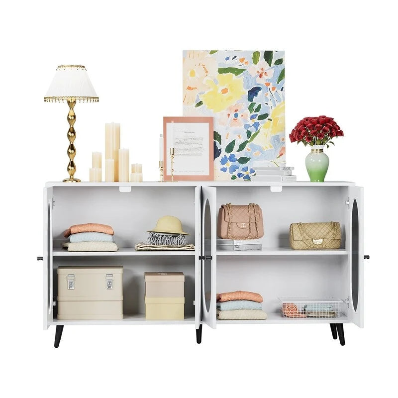 Bahut/Enfilade moderne minimaliste en bois Grondin avec 4 portes en acrylique et étagères intérieures réglables