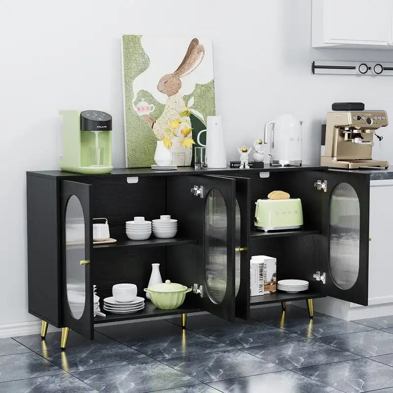 Bahut/Enfilade moderne minimaliste en bois Grondin avec 4 portes en acrylique et étagères intérieures réglables