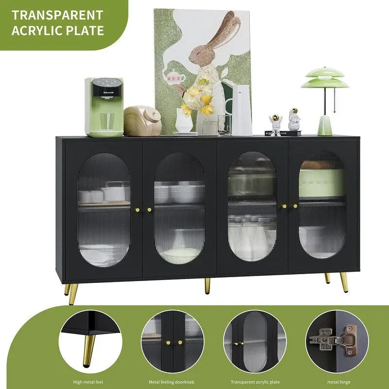 Bahut/Enfilade moderne minimaliste en bois Grondin avec 4 portes en acrylique et étagères intérieures réglables