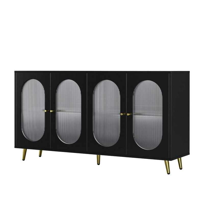 Bahut/Enfilade moderne minimaliste en bois Grondin avec 4 portes en acrylique et étagères intérieures réglables