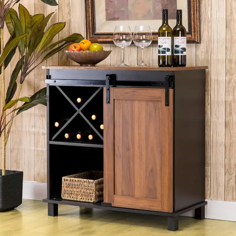 Glitzhome Bahut de bar industriel moderne du milieu du siècle, 32,25 po de hauteur