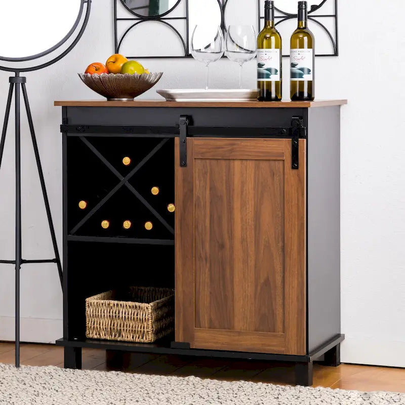 Glitzhome Bahut de bar industriel moderne du milieu du siècle, 32,25 po de hauteur