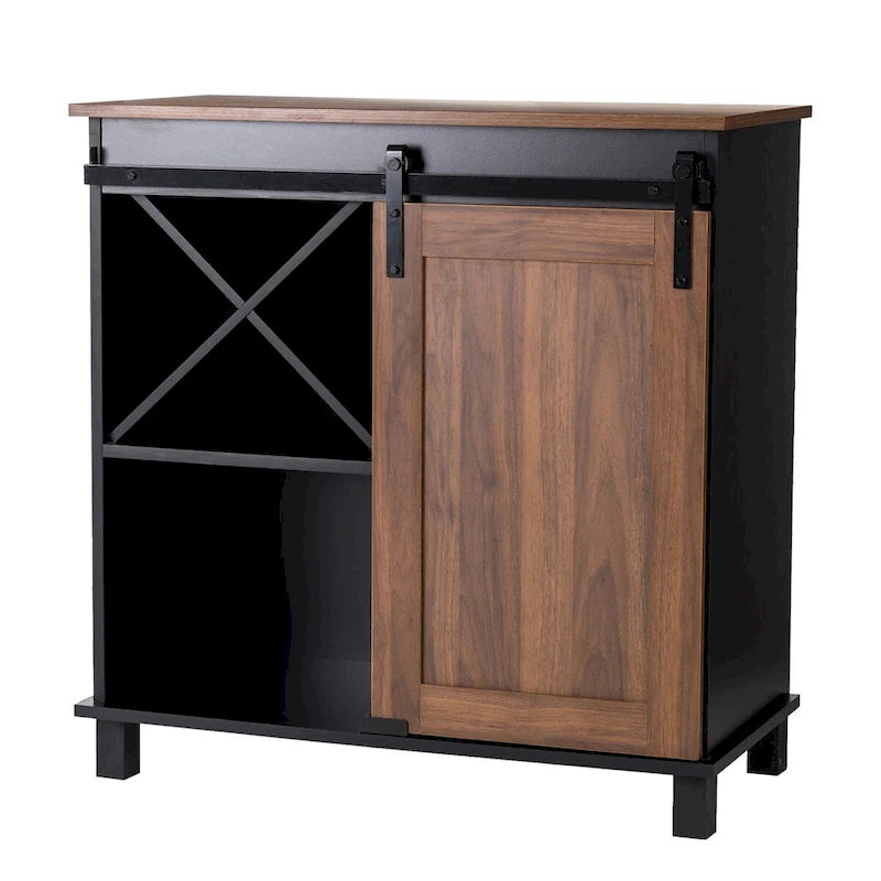 Glitzhome Bahut de bar industriel moderne du milieu du siècle, 32,25 po de hauteur