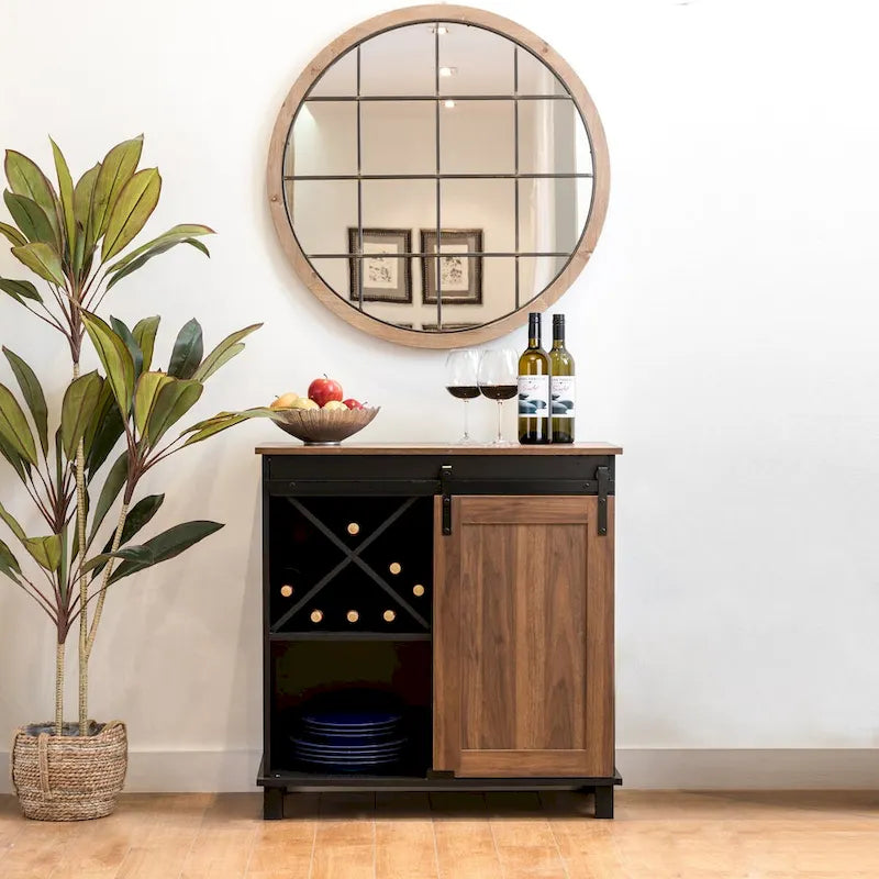 Glitzhome Bahut de bar industriel moderne du milieu du siècle, 32,25 po de hauteur