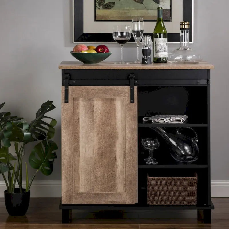 Glitzhome Bahut de bar industriel moderne du milieu du siècle, 32,25 po de hauteur