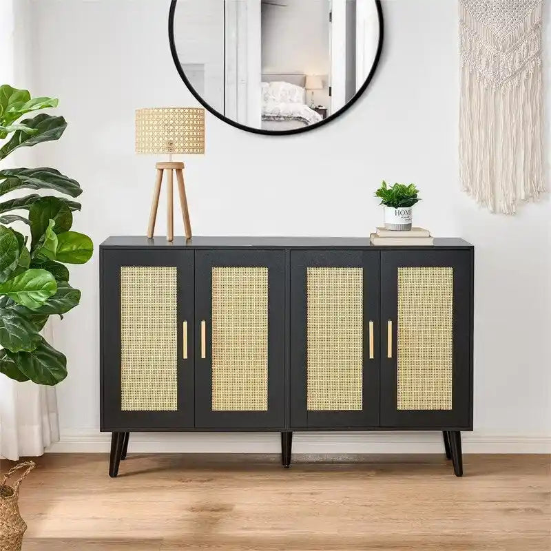Buffet en rotin avec 4 portes et étagères réglables – 11,8P x 47,2L x 29,5H