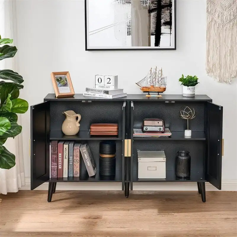 Buffet en rotin avec 4 portes et étagères réglables – 11,8P x 47,2L x 29,5H