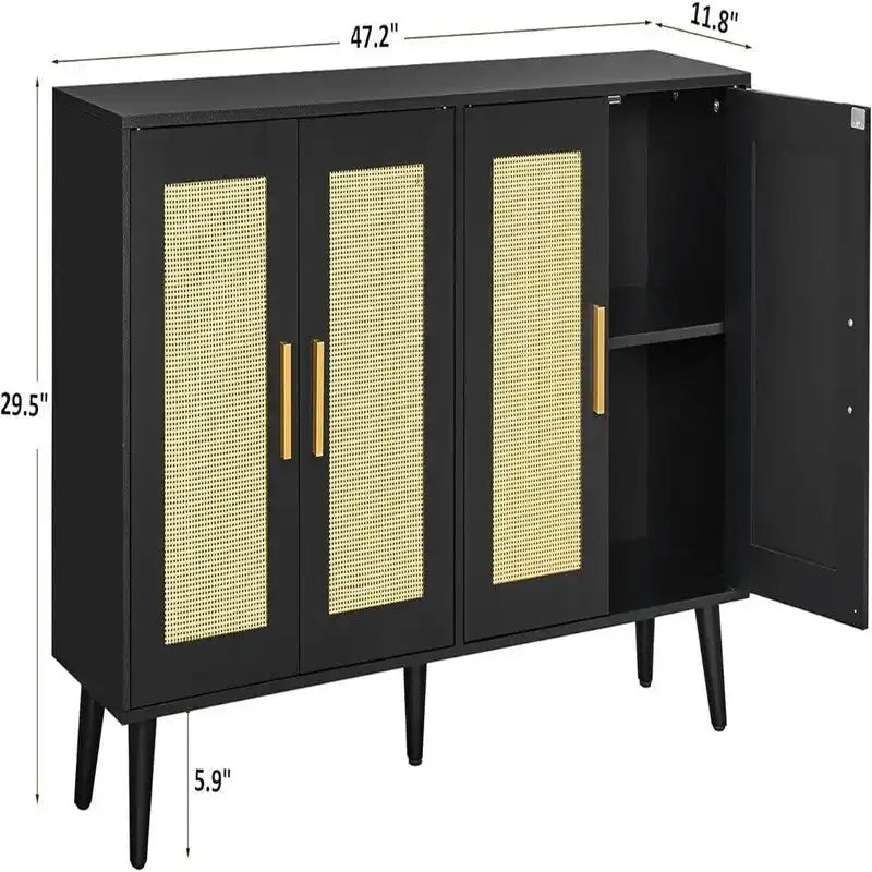 Buffet en rotin avec 4 portes et étagères réglables – 11,8P x 47,2L x 29,5H