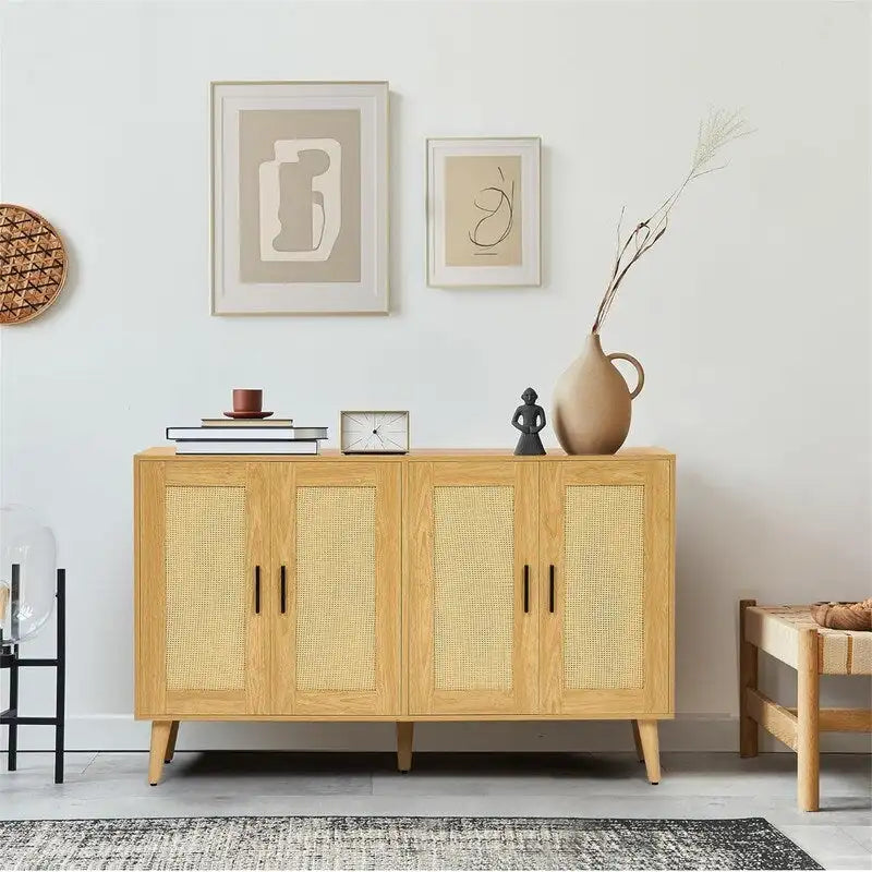 Buffet en rotin avec 4 portes et étagères réglables – 11,8P x 47,2L x 29,5H