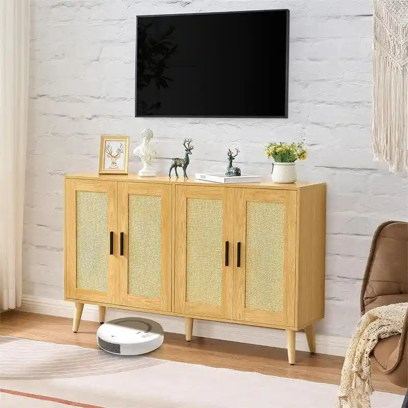 Buffet en rotin avec 4 portes et étagères réglables – 11,8P x 47,2L x 29,5H