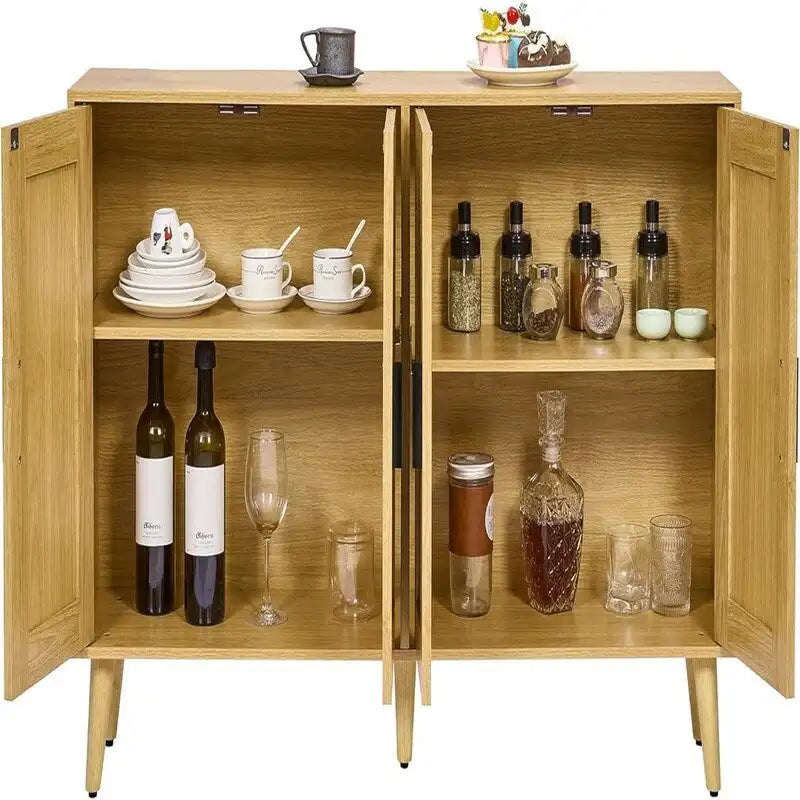 Buffet en rotin avec 4 portes et étagères réglables – 11,8P x 47,2L x 29,5H