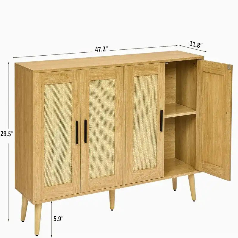 Buffet en rotin avec 4 portes et étagères réglables – 11,8P x 47,2L x 29,5H