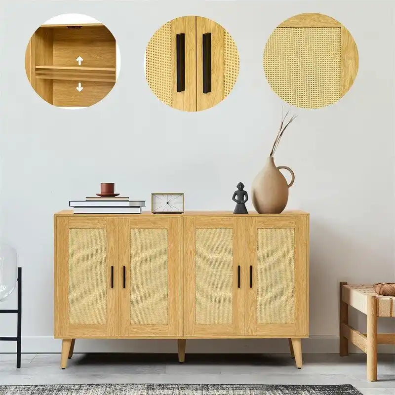 Buffet en rotin avec 4 portes et étagères réglables – 11,8P x 47,2L x 29,5H