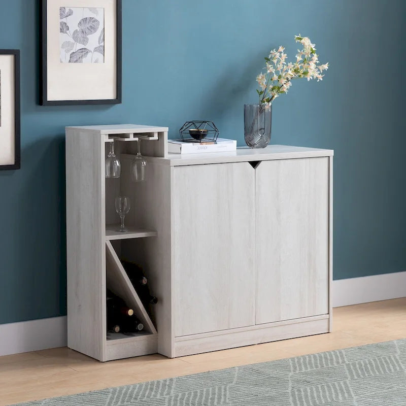 Meuble Bar, Armoire de Rangement pour Bouteilles de Vin avec Présentoir de Cuisine, Contient 4 Bouteilles de Vin - Chêne Blanc