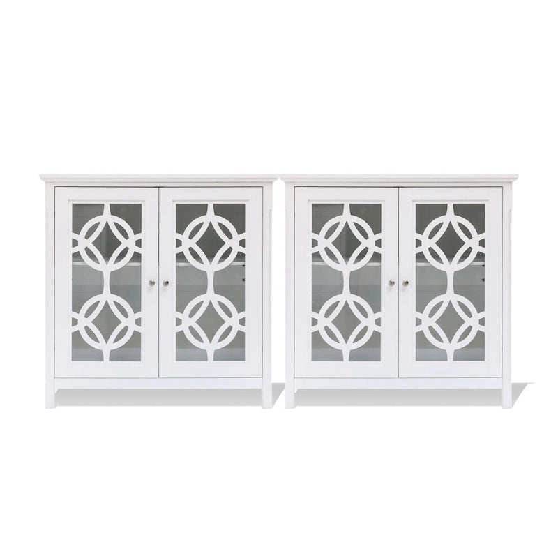 Buffet de 35,8 po de large en pin blanc avec portes vitrées (ensemble de 2)
