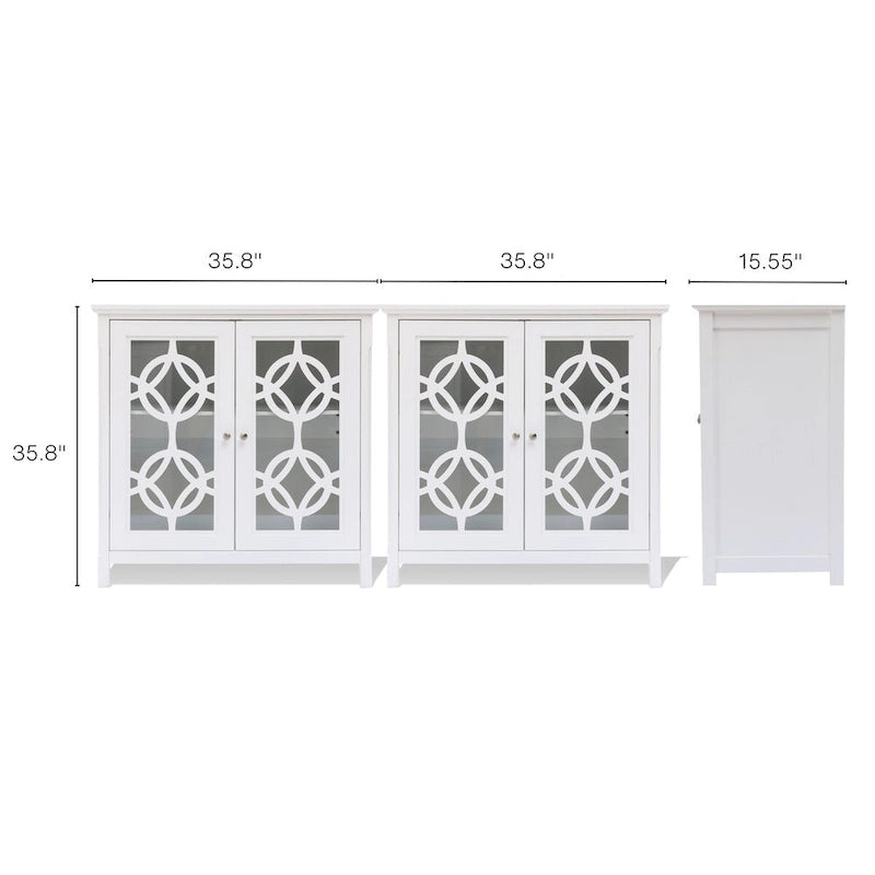 Buffet de 35,8 po de large en pin blanc avec portes vitrées (ensemble de 2)